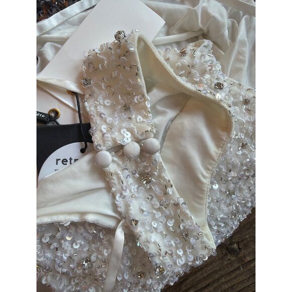 Retrofête Olivia Sequin Halter Midi Dress White Womens Size Medium - Picture 10 of 12